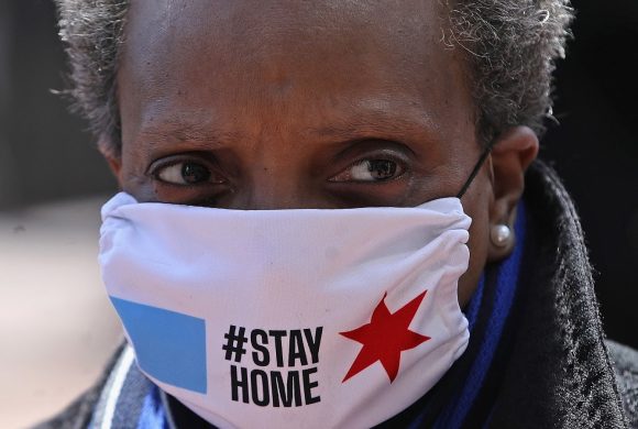 CHICAGO, ILLINOIS - APRIL 16: Chicago mayor Lori Lightfoot arrives at Wrigley Field on April 16, 2020 in Chicago Illinois. Wrigley Field has been converted to a temporary satellite food packing and distribution center in cooperation with the Lakeville Food Pantry to support ongoing relief efforts underway in the city as a result of the COVID-19 pandemic. (Photo by Jonathan Daniel/Getty Images)